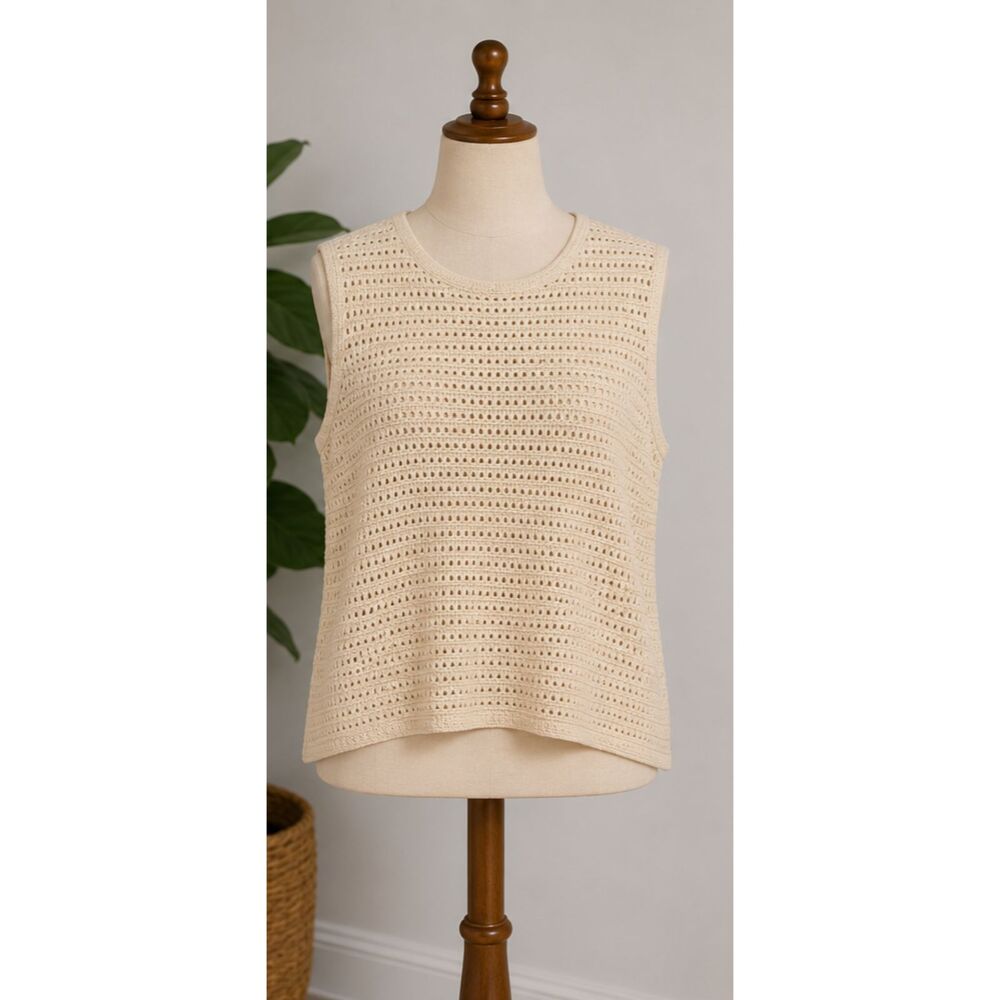 Saodimallsu Women's Medium 100% Cotton Crochet Knit Tank Top Beige Sleeveless